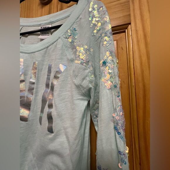 PINK crop seafoam colored size M sequin embellished top - Picture 2 of 5